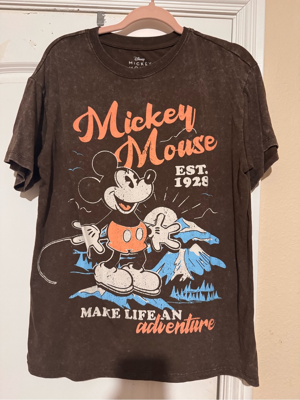 Disney Brown Tee with Orange & Blue Mickey Graphic